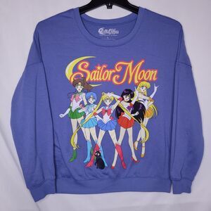 Sailor Moon Sweatshirt Womens Large Blue Fleece Pullover